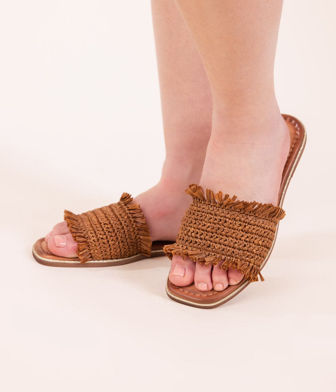 Leather Flat Open-toe Sandals In Tan With Cushioned by aliexpress
