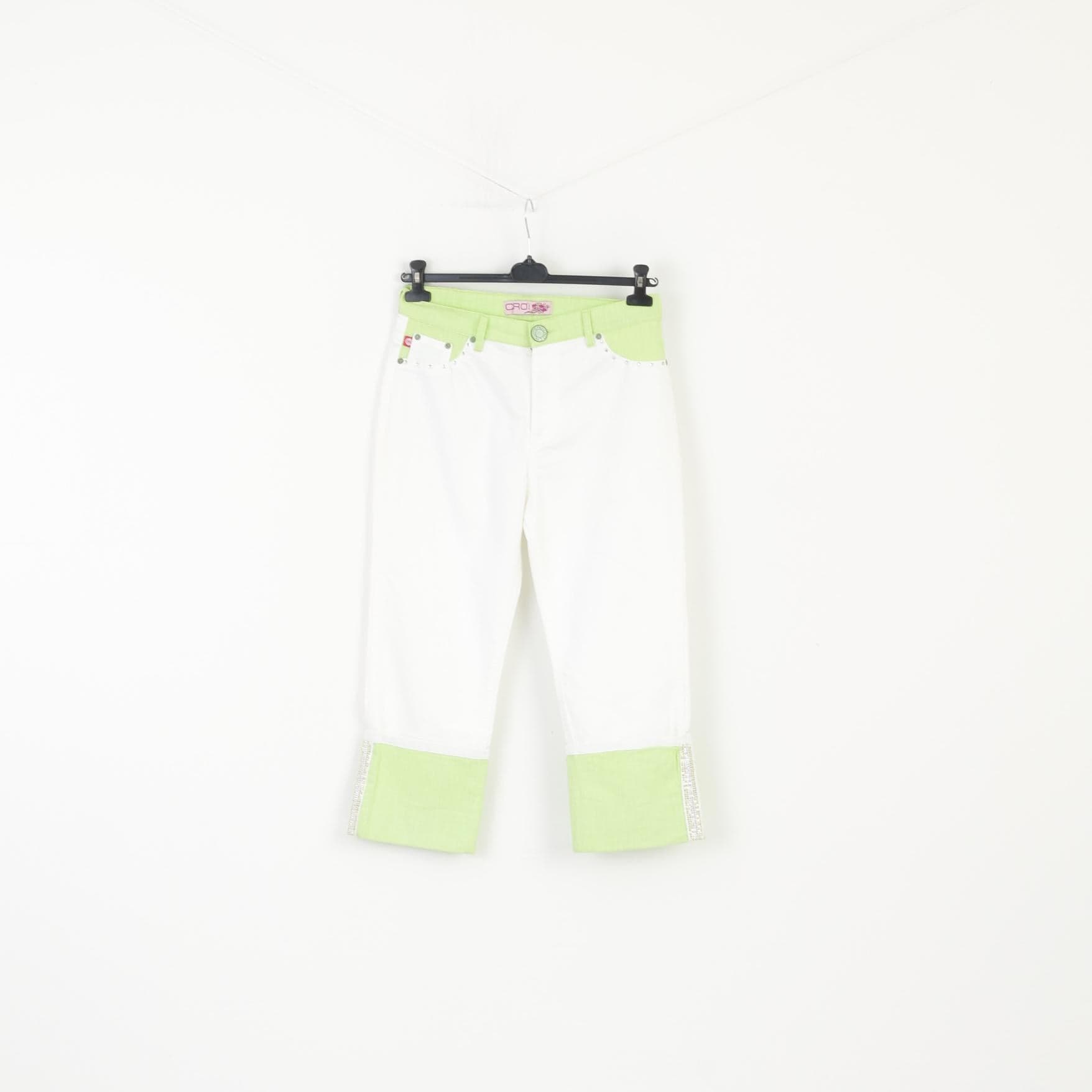 Cro Jeans Cropped Trousers Cream Green Cotton Lycra by CRO Jeans