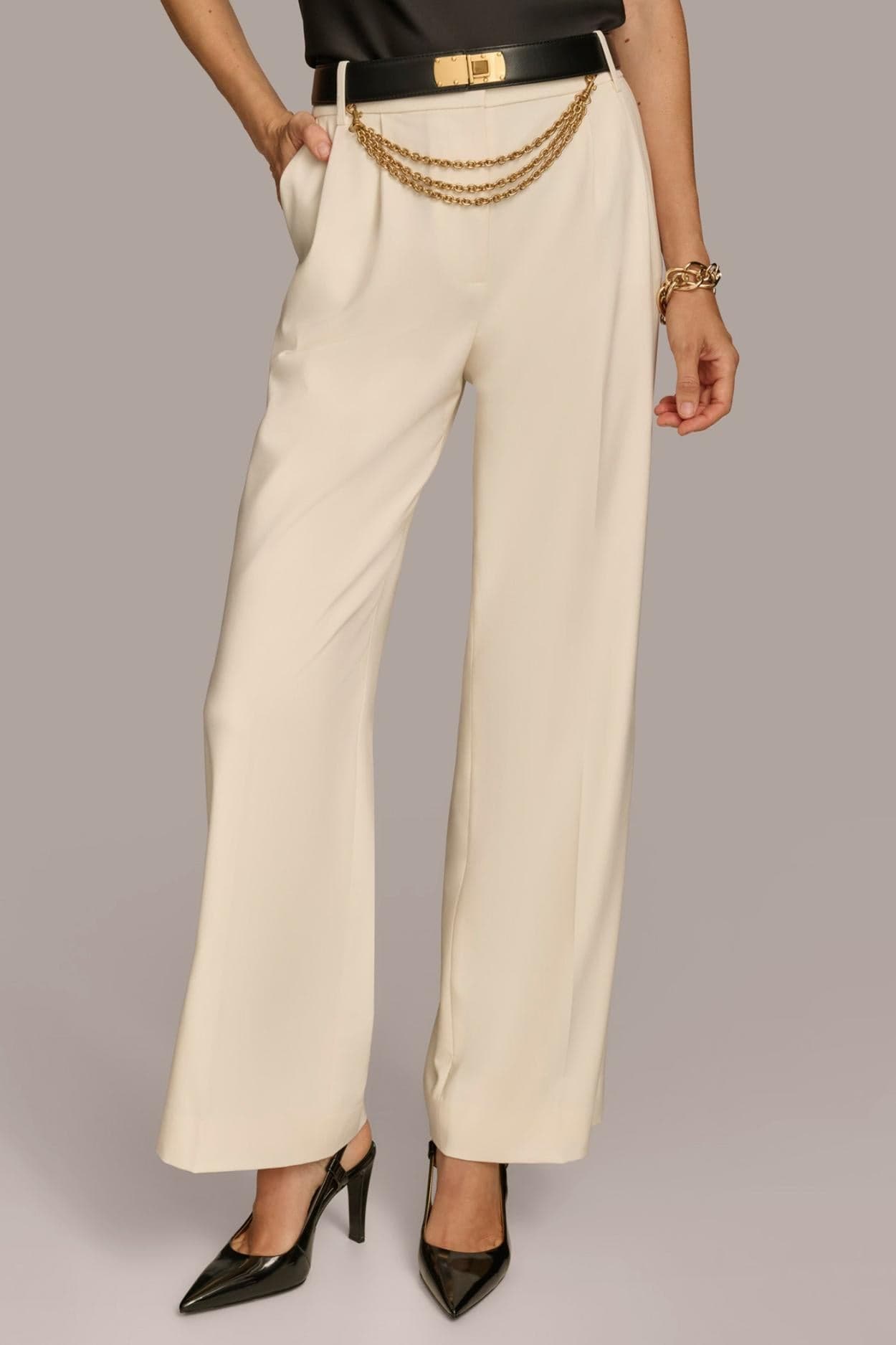 Donna Karan Pants Wide Leg Trouser With Chain