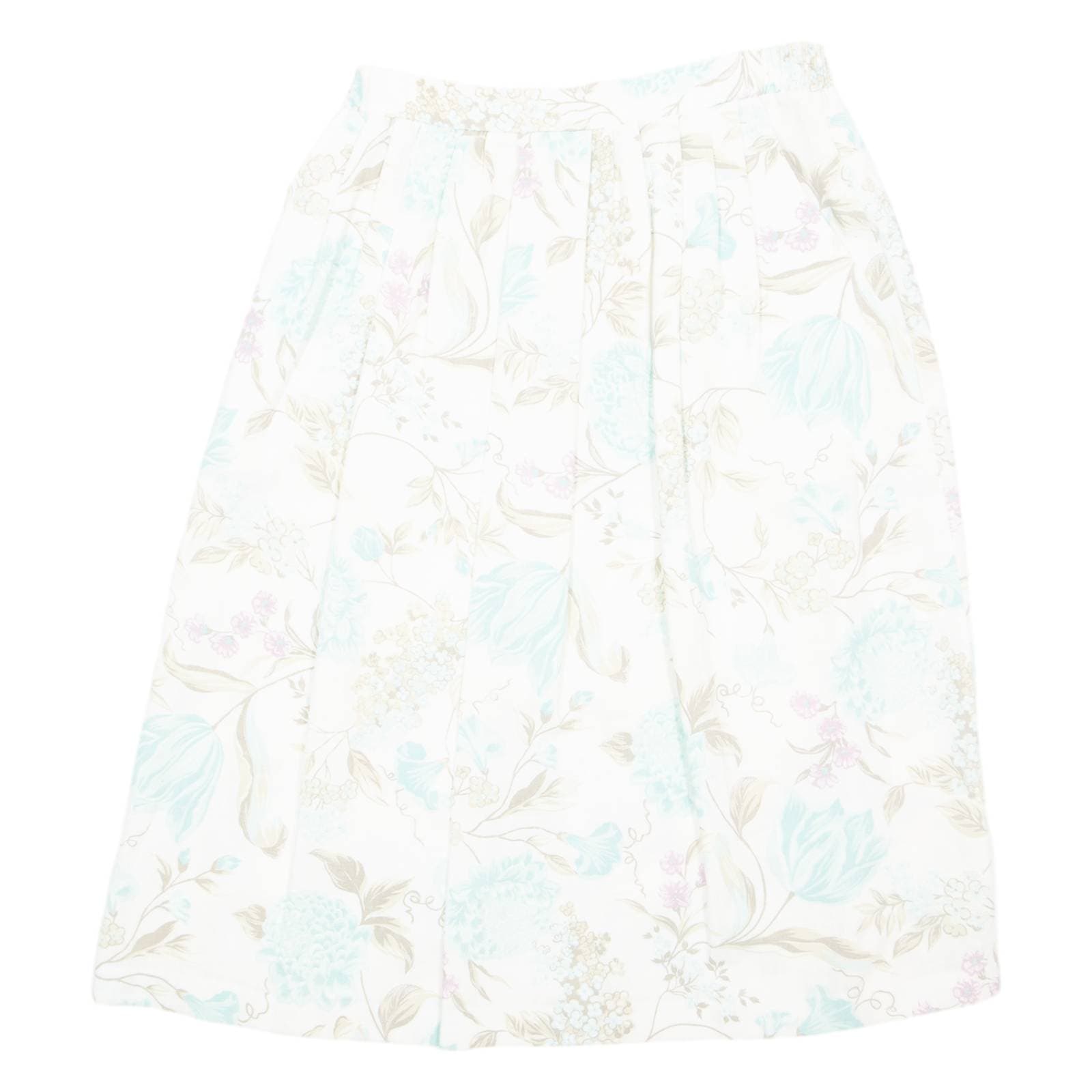 Pleated Skirt Cream Midi Floral