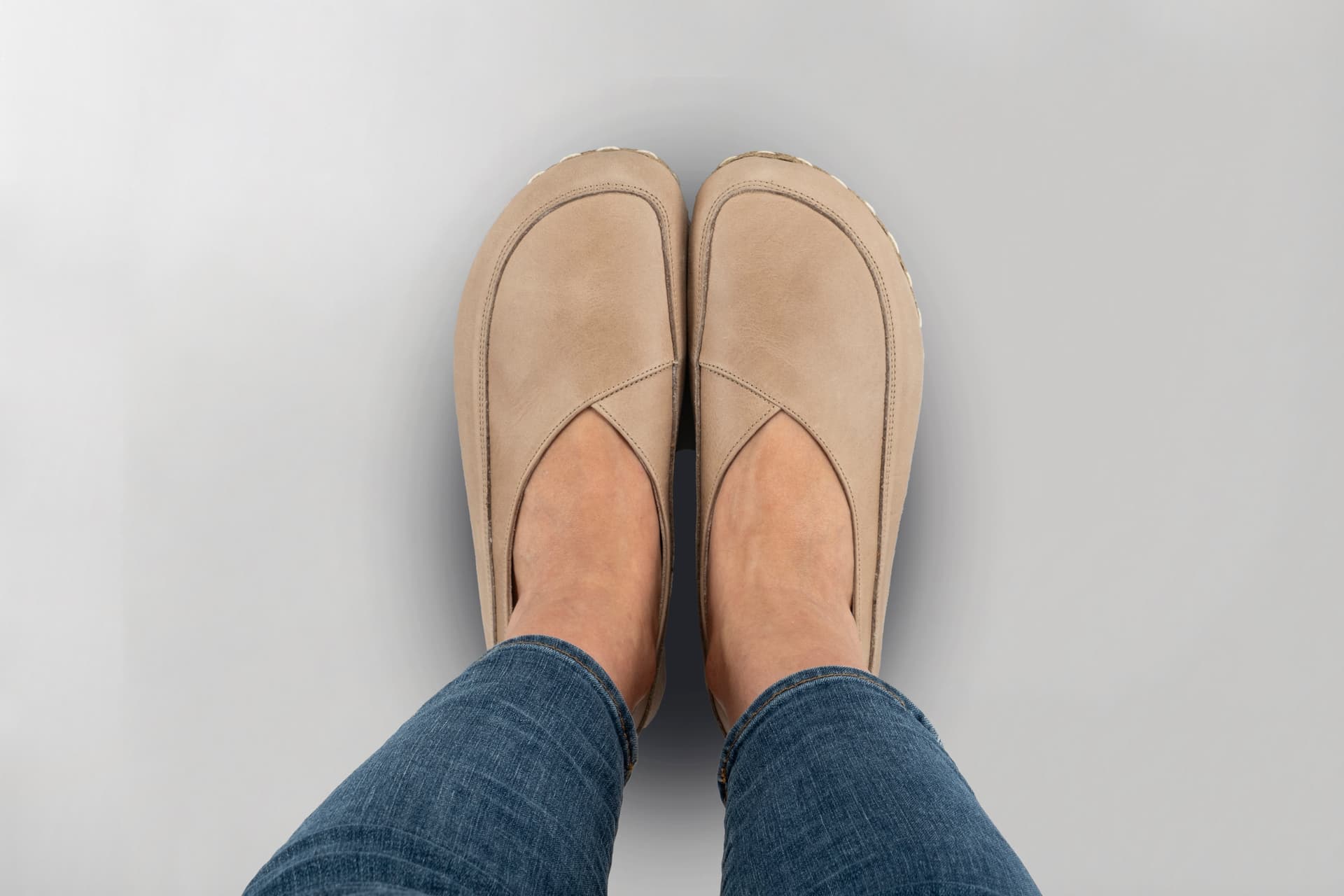 Tan Barefoot Cross Ballet Flats by Atlantis Handmade Shoes